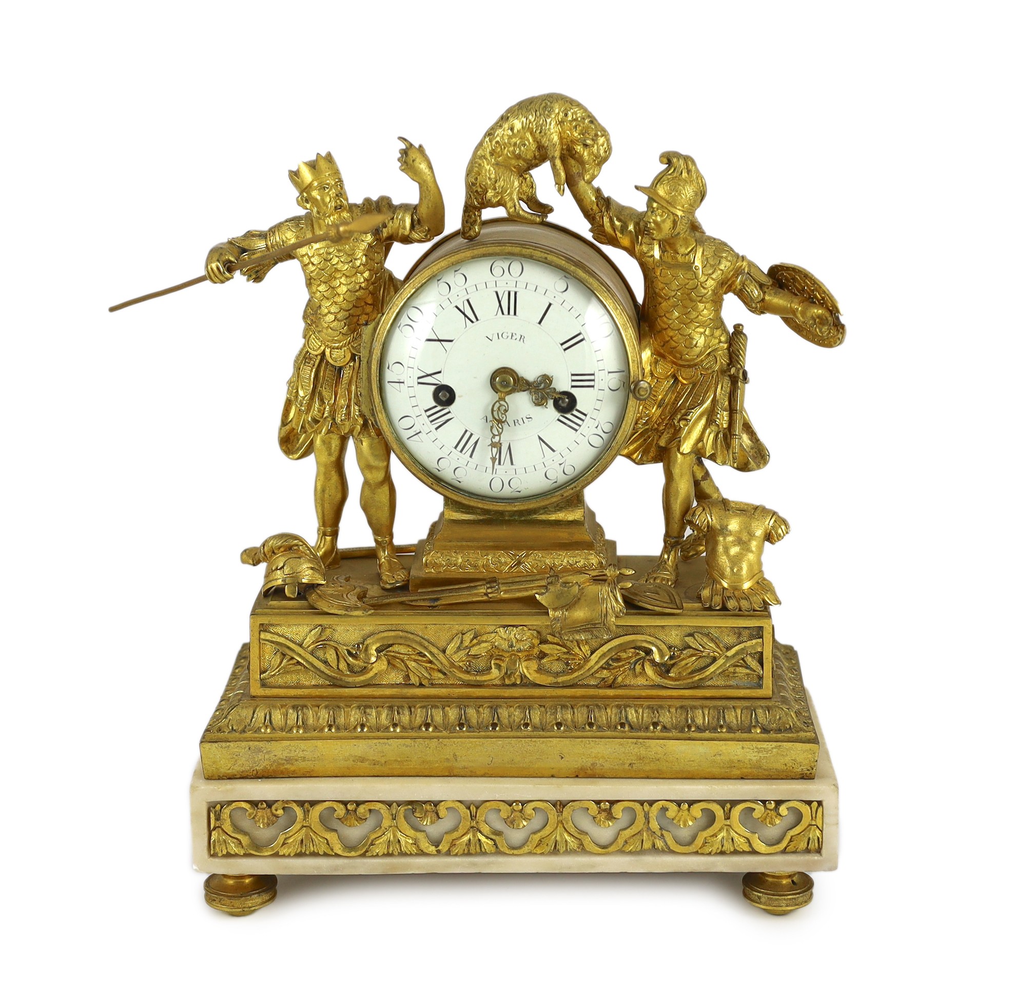 Viger à Paris. An early 19th century French ormolu mantel clock, width 28cm depth 14cm height 36cm